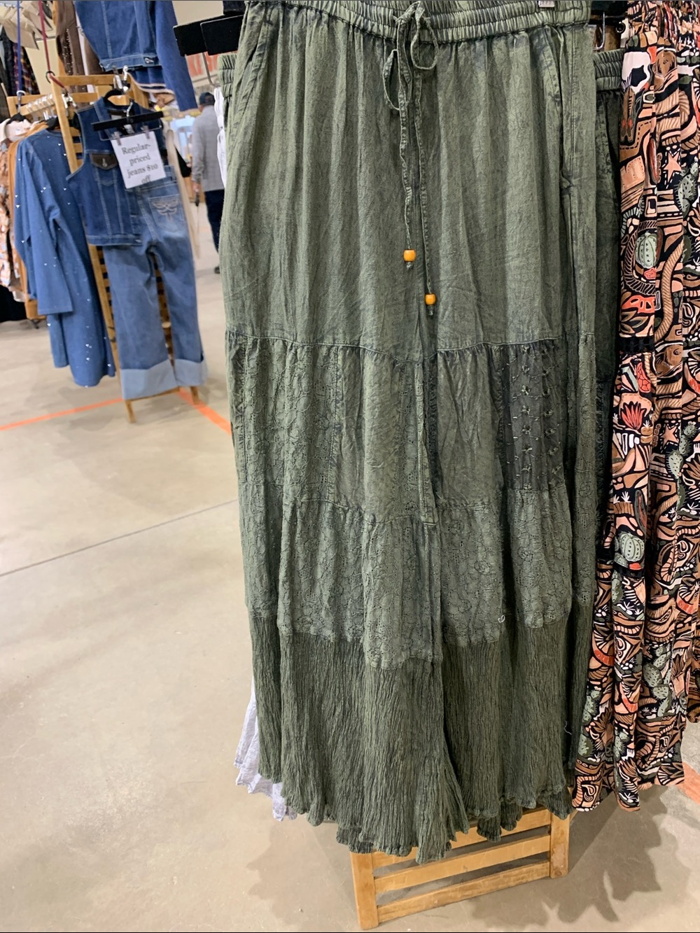 Young thread Olive Green Wide-Leg Tiered Palazzo Pants with Drawstring Waist